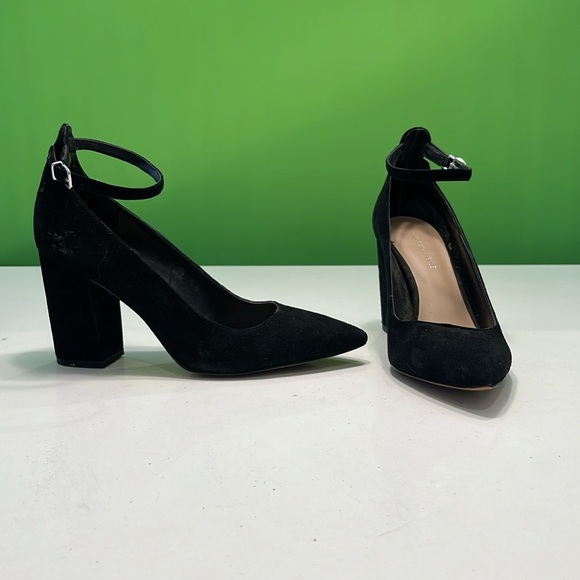 Saks Fifth Avenue- black suede pumps with ankle strap. - Picture 2 of 5